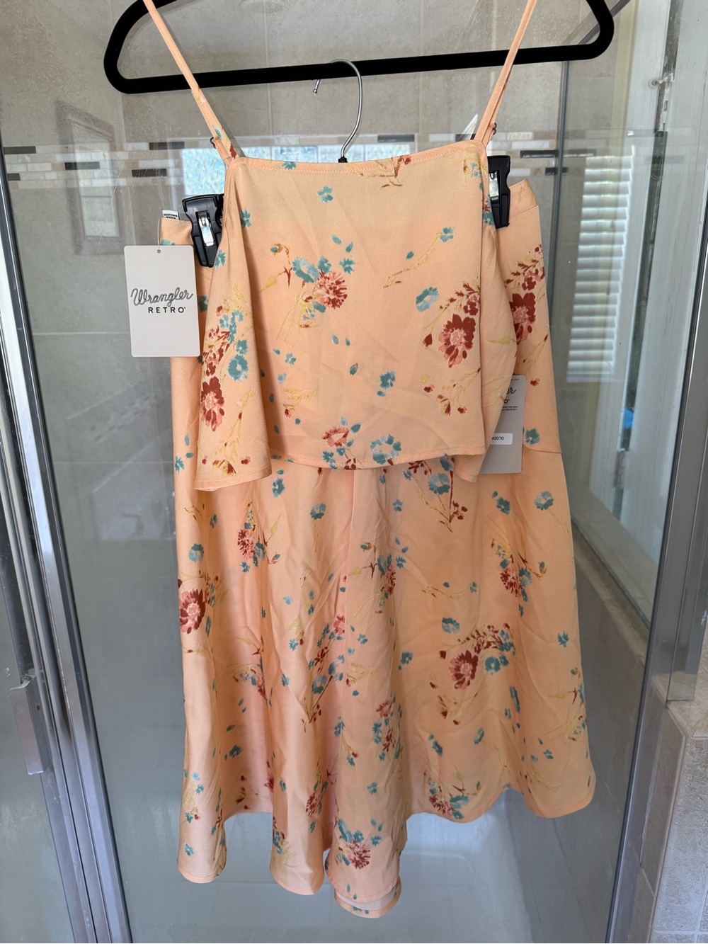 Wrangler Girls' Peach Floral Spaghetti-Strap Dress/ Two Piece